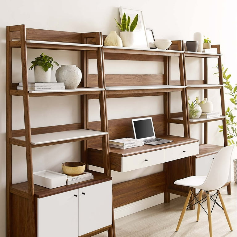 Modway Bixby 3-Piece Wood Office Desk and Bookshelf in Walnut