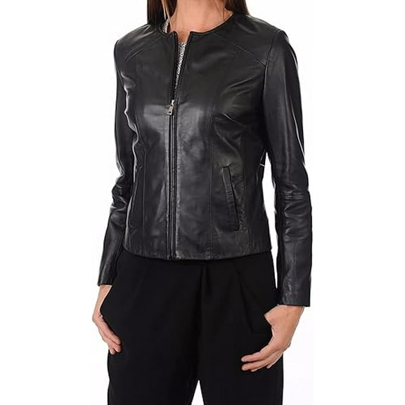 Celebrity Women's Lambskin Black Leather Jacket Motorcycle Slim Fit Biker W556