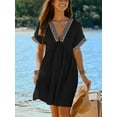 thumbnail image 4 of CUPSHE Women's Plunge V Neck Beach Cover Up Dress Cotton Smocked Waist Short Sleeve Mini Casual Summer Dresses Cover Ups, 4 of 4