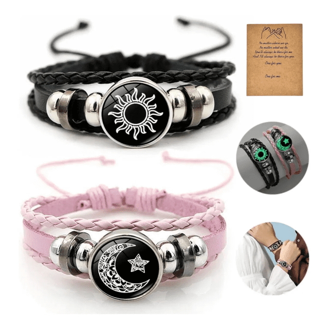 2pzs Pulseras Para Parejas De Sol Y Luna Brilla Oscuridad Xtellar Multicolor