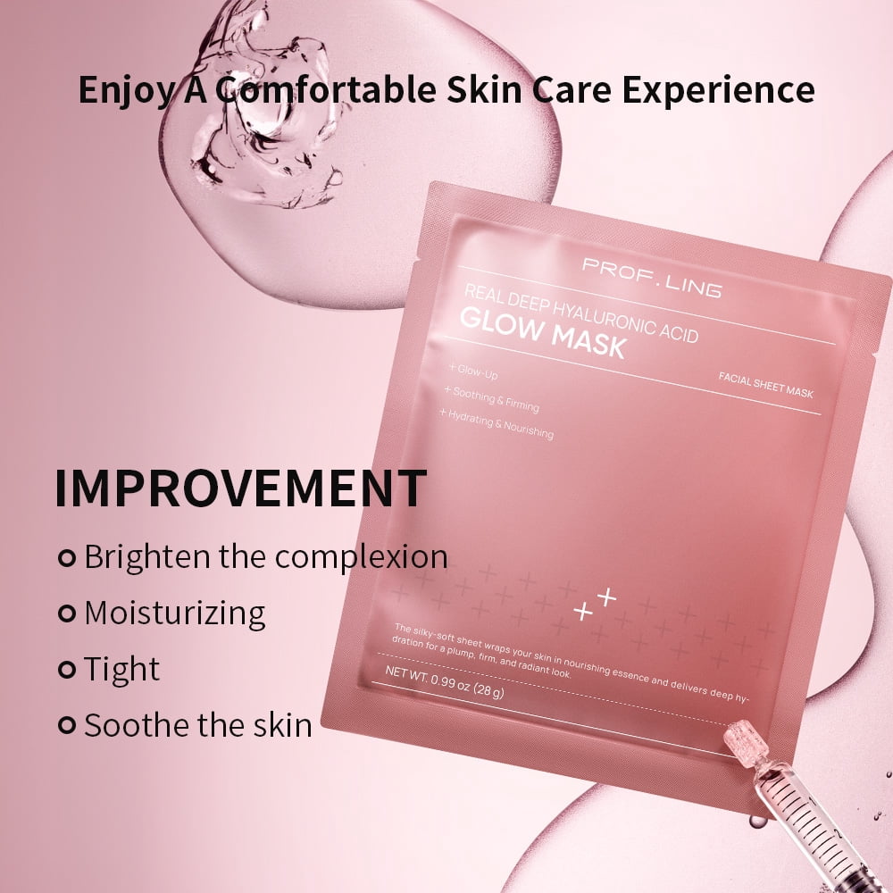 REAL DEEP Hyaluronic Acid Glow Mask 5 Count - Brightening Face Mask for Dull & Tired Skin, Antioxidant Treatment with Ferment Extract, Fights Dryness & Roughness for Even, Radiant Tone