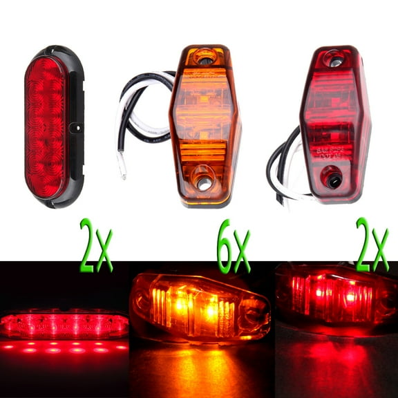 Scitoo Fender Led Marker Light w/ Oval Oblong Surface Mount 10 LED Stop Turn Tail Light Trailer Truck RV (Total of 10 Pcs)