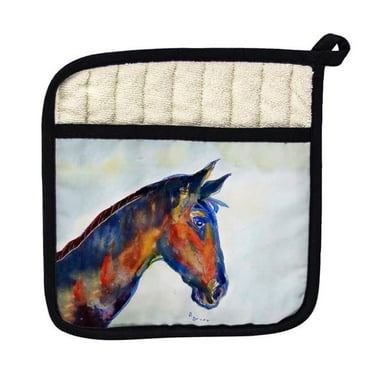 Betsy Drake PT090 Blue Horse Pot Holder