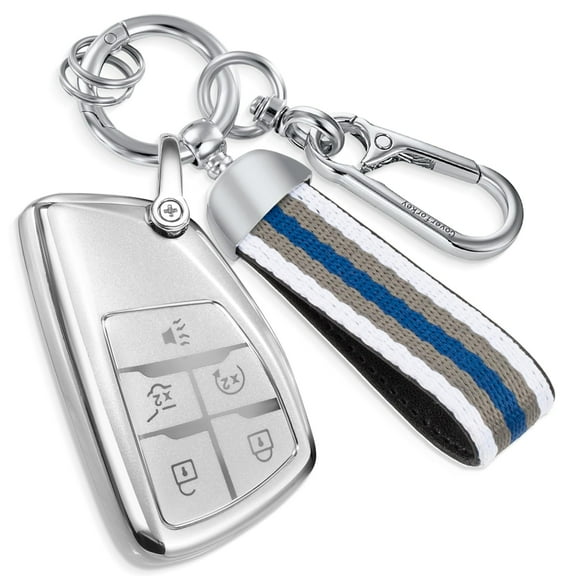 for Buick Key Fob Cover with Nylon Webbing Keychain, Fashionable Matte Metallic Soft Case for for Avenir Envision Encore Chevy Suburban Tahoe Sierra