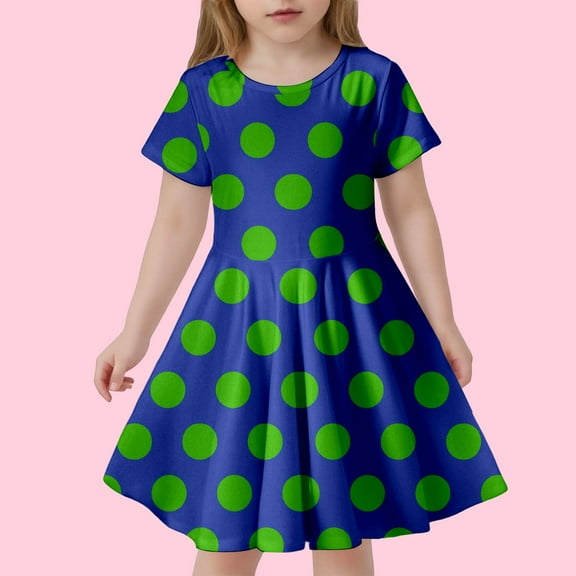 HOWPAY Girls Dresses Short Sleeve A-Line Flowy Tank Dresses Polka Print Loose Fit Lightweight Summer Party Casual Sundress Blue