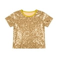 thumbnail image 4 of XEGLSBU T Shirts for Girls 10-12 Plus Size Glam Party Sequin Bodied Short Sleeve Top for Girls Sparkly Performance T Shirt for Dance and Events with Sleek Fit Gold Size 3-7 Years, 4 of 5