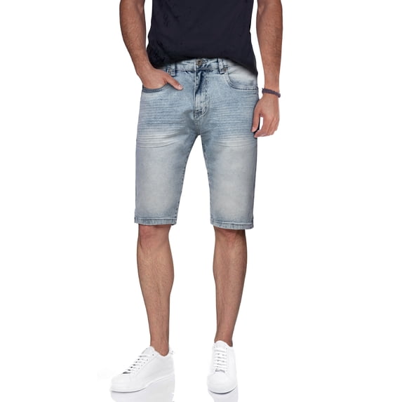 Men's Flex Stretch Slim Skinny Fit Casual Denim Jeans Shorts, Light Blue (Heavy Stitch Detail), Size 28