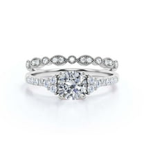 Beautiful Mid-century 1.75 Carat Round Cut Diamond Moissanite Engagement Ring, Wedding Ring in 10k Solid White Gold, Gift For Her, 7 Stone Ring, Promise Ring, Anniversary, Bridal Set, Matching Band