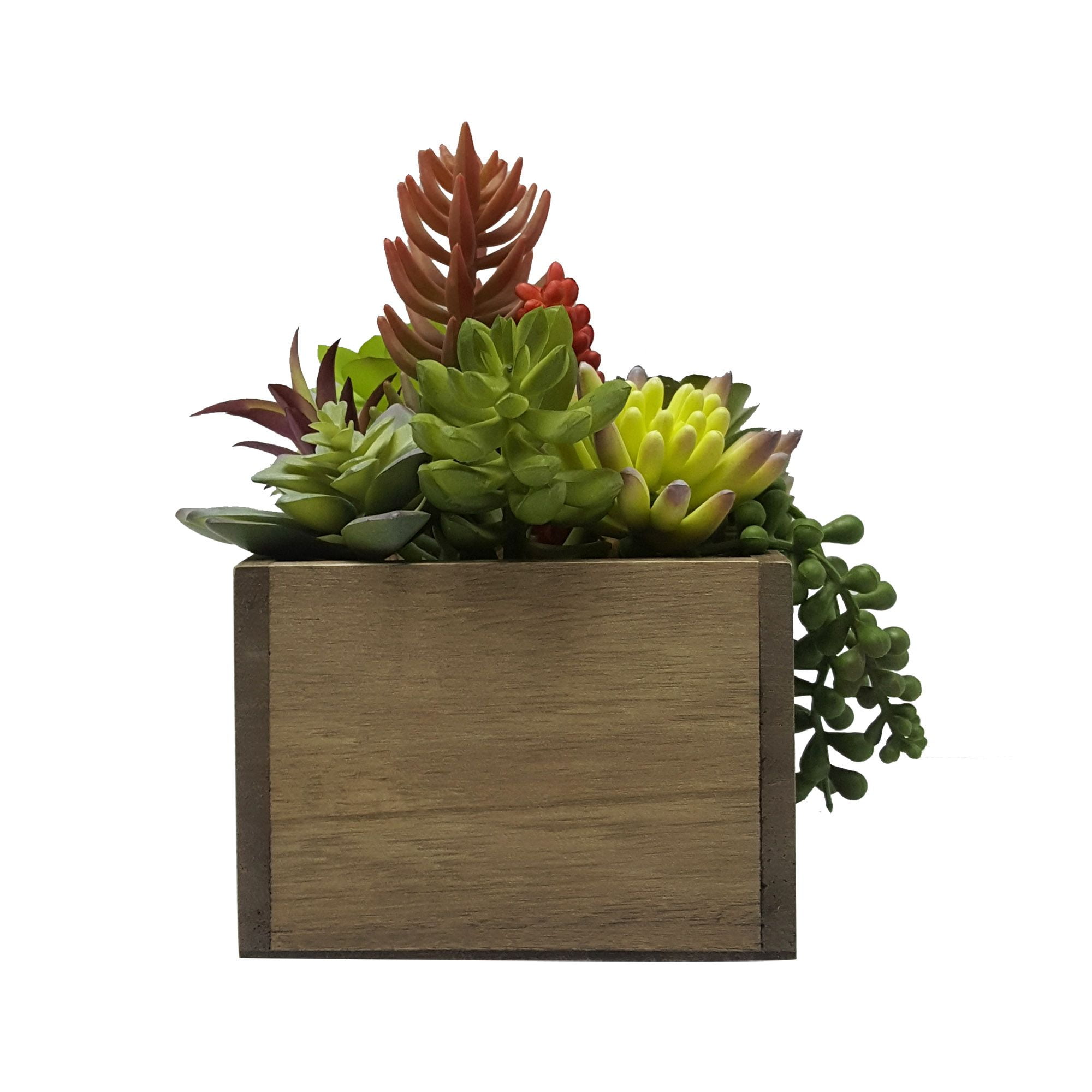 (2 pack) Better Homes & Gardens 7.5" Artificial Mixed Succulent Plants in Brown Wood Box