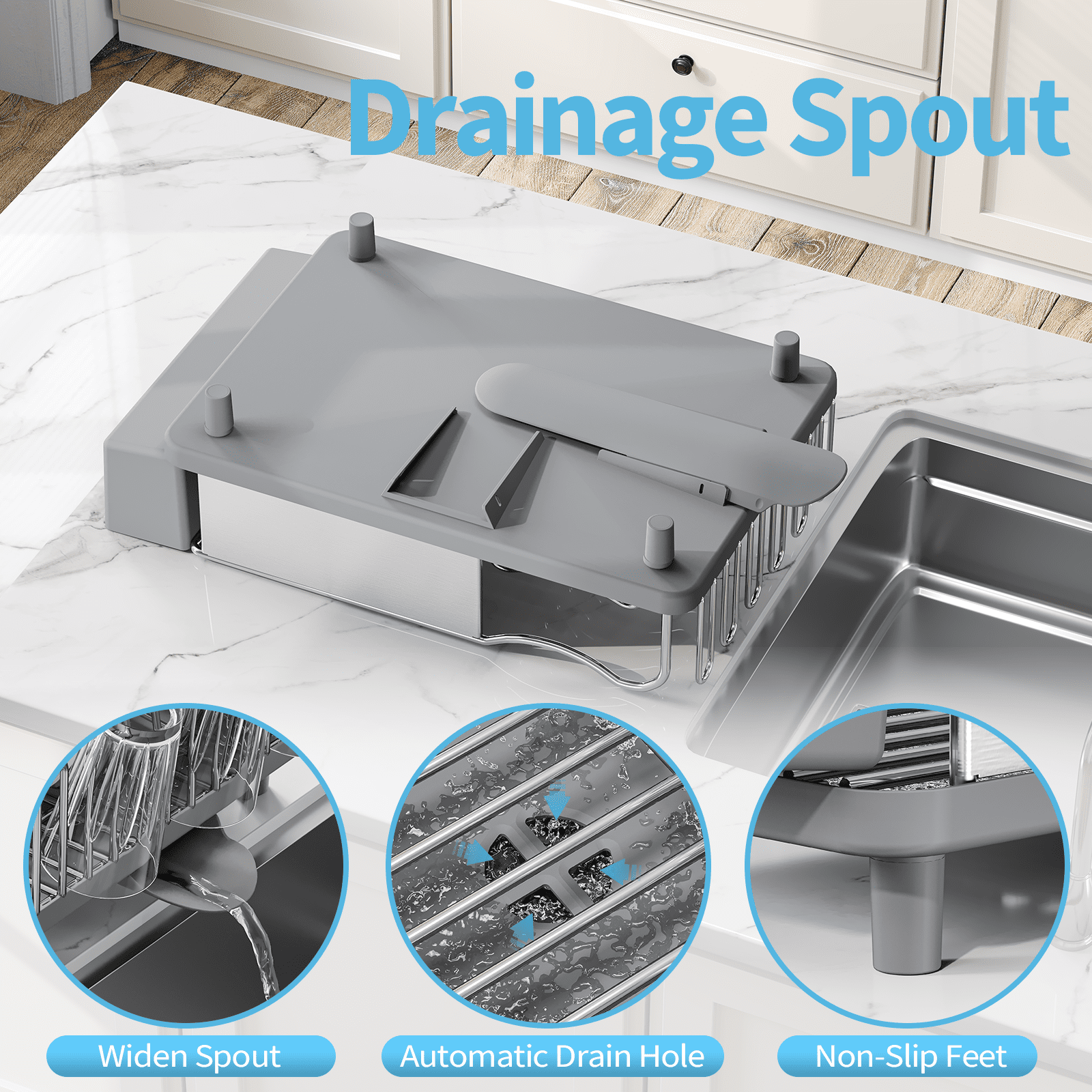 KK KINGRACK Dish Drying Rack, Dish Rack for Kitchen, Large Capacity, 304 Stainless Steel, Gray
