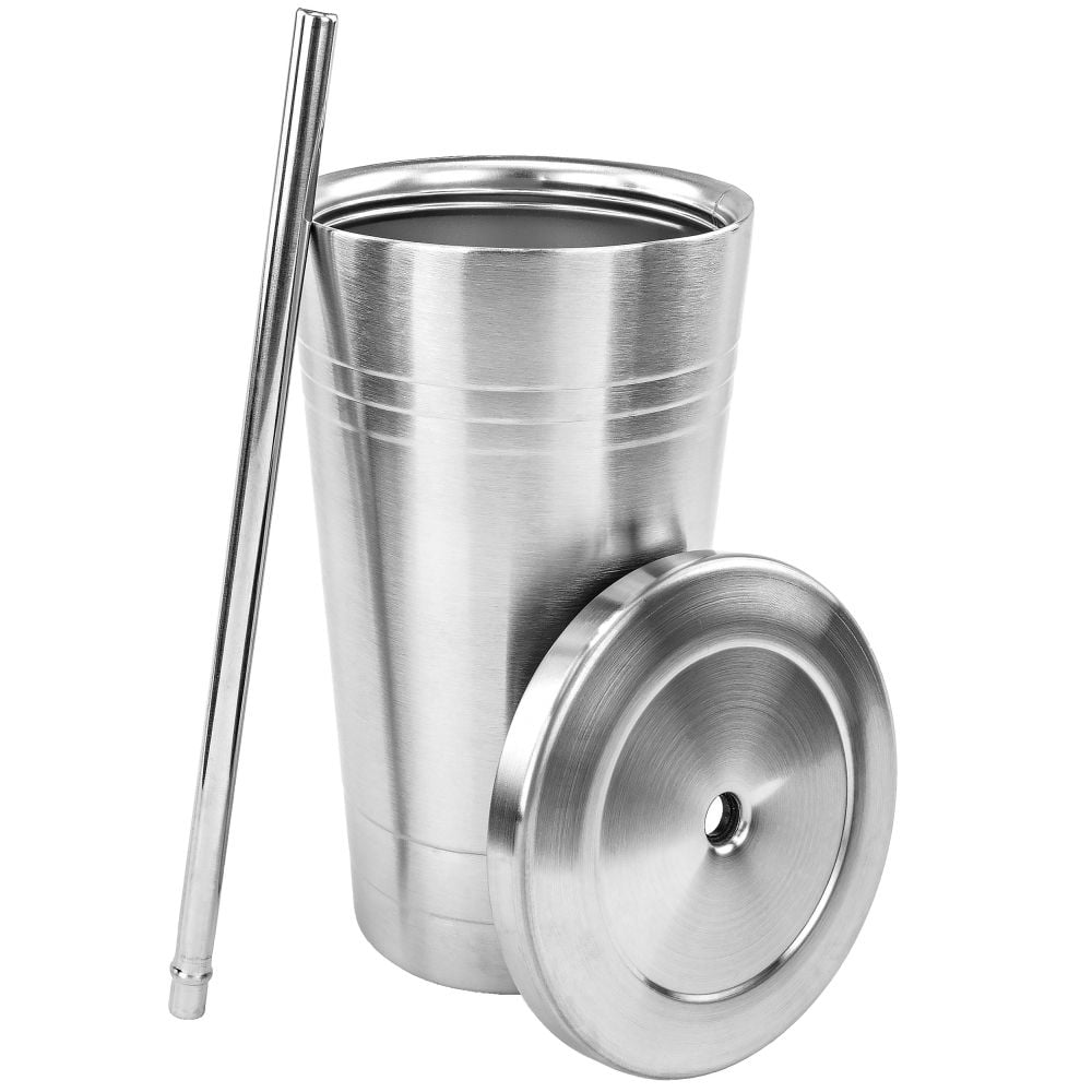 Stainless Steel Double Walled Insulated Cup With Straw and Lid