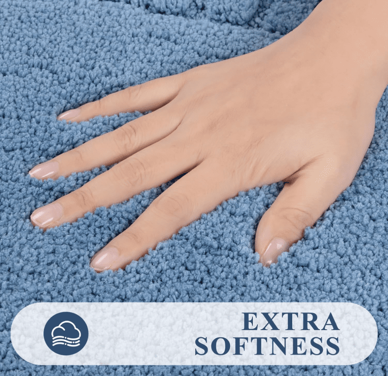 MeyJey Bathroom Rugs Set of 3 Piece, Bath Mats, Microfiber Non Slip Shaggy Ultra Soft Bathroom Runner with U Shaped Contour Toilet Mat for Bathroom, Shower Inside Floor, Blue