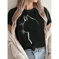 thumbnail image 1 of Plus-Size Women's Casual T-Shirt in Vibrant Green with White Cat Silhouette - Soft, Breathable Polyester, Round Neck Short Sleeve - Perfect for Spring & Summer, Machine Washable, Plus Size Blouses, 1 of 6