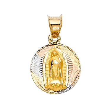 14k Real Tri-Color Gold Our Lady Of Guadalupe Charm Pendant - Religious Jewelry, High Polish Finish