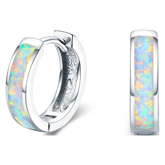 Cuoka Hoop Earrings Opal Jewelry Earrings White Gold Plated, Hypoallergenic 925 Sterling Silver Earrings for Sensitive Ears, Fashion Jewelry Gifts for friend Mom