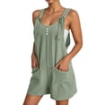 thumbnail image 2 of ZHOGXU Women's Jumpsuit Sleeveless Suspenders Solid Color Button Front Comfortable Loose Fit Romper With Pockets For Everyday Wear,Light Green,S, 2 of 5