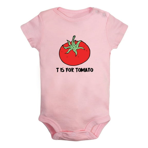 iDzn T is For Tomato Funny Rompers For Babies, Newborn Baby Unisex Bodysuits, Infant Jumpsuits, Toddler 0-12 Months Kids One-Piece Oufits (Pink, 0-6 Months)