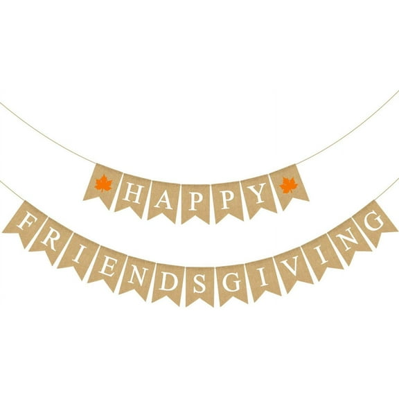 Jute Burlap Happy Friendsgiving Banner with Maple Leaves Fall Friends Gather Party Decoration