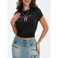 thumbnail image 2 of Biezeib Women's Cap Sleeve Tops Casual Tight Fitted Round Neck Letter Bow Print T-Shirt Tops for Summer, 2 of 6