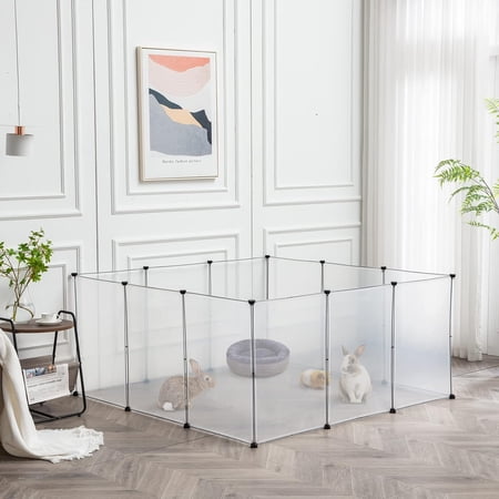 Dog Playpen Portable Plastic Pet Playpen Clear Acrylic Indoor Playpen Panels Fence for Small Animals
