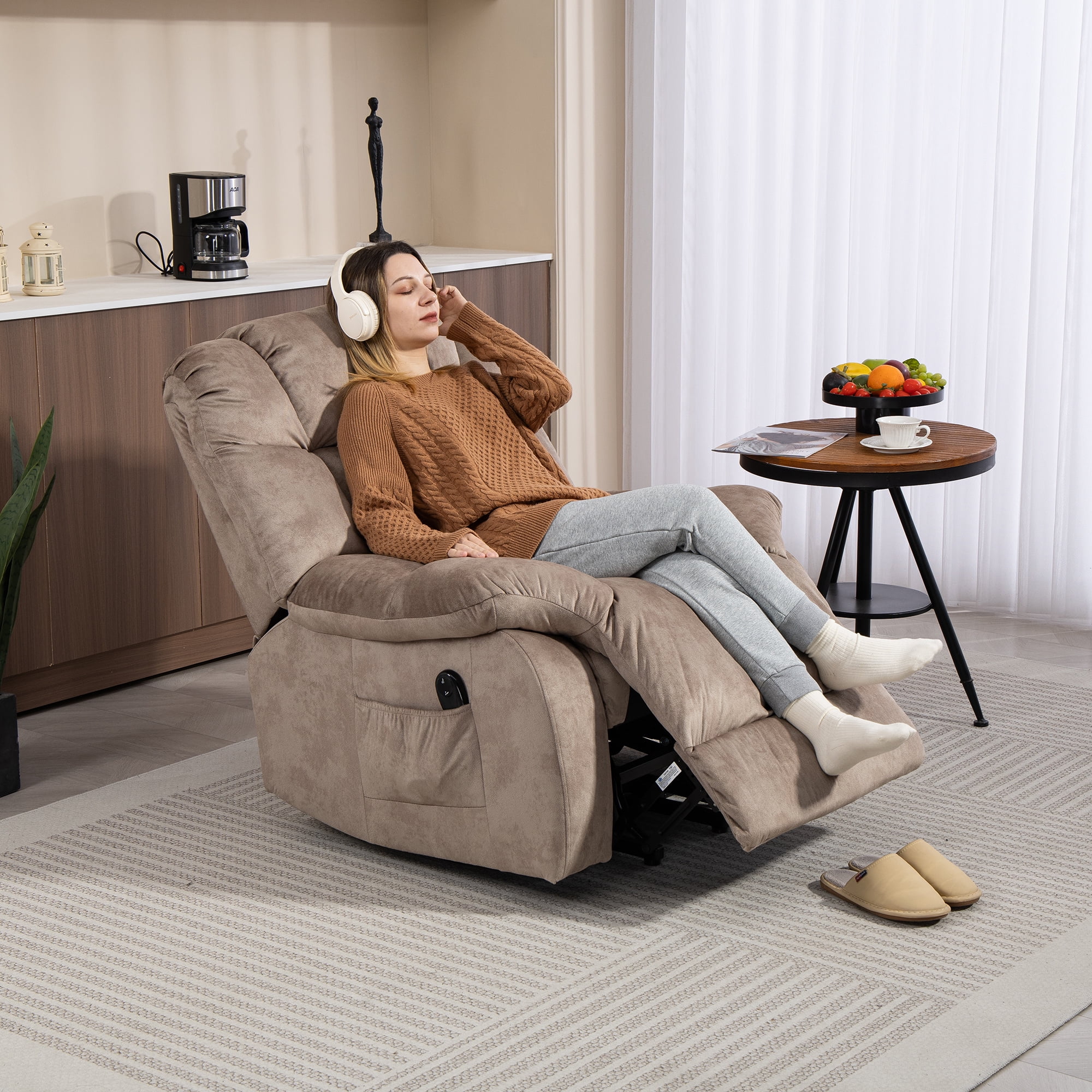 Aukfa Power Lift Recliner Chair Deep Seat Recliners with Infinite Position for Elderly Living Room, Light Camel