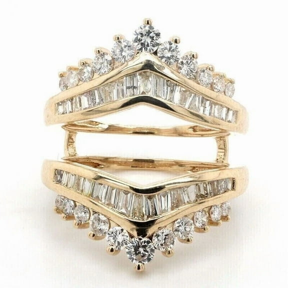 3Ct Round Cut Moissanite Wedding Enhancer Wrap Guard Ring 14k Yellow Gold Plated