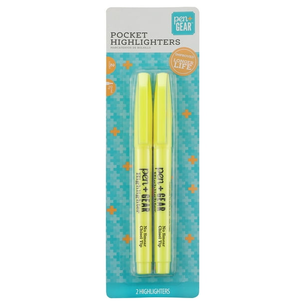 Pen+Gear Pocket Highlighter, Chisel Tip, Translucent Yellow, 2 Count