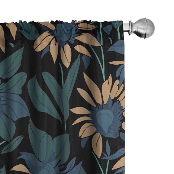 Ambesonne Boho Floral Curtains, Flowers Vintage Garden, Pair of 28"x63", Sea Blue and Dark Teal