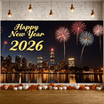 thumbnail image 3 of Night Cityscape Happy New Year Banner Glittering Fireworks Celebration Banner Festive Design for Party Decoration Holiday Event Celebration, 3 of 9
