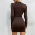 thumbnail image 6 of Women Dresses Plus Sexy Long Sleeved Solid High Collar Fashion Dresses Drawstring Fashion Dresses Brown Trendy Skirt Size L, 6 of 9