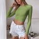 thumbnail image 2 of Slatcetga Camisa de punto para mujer, manga larga, cuello redondo, sin espalda, corte entallado, jersey para mujer, Top corto para citas diarias, vacaciones, verde S, 2 of 6