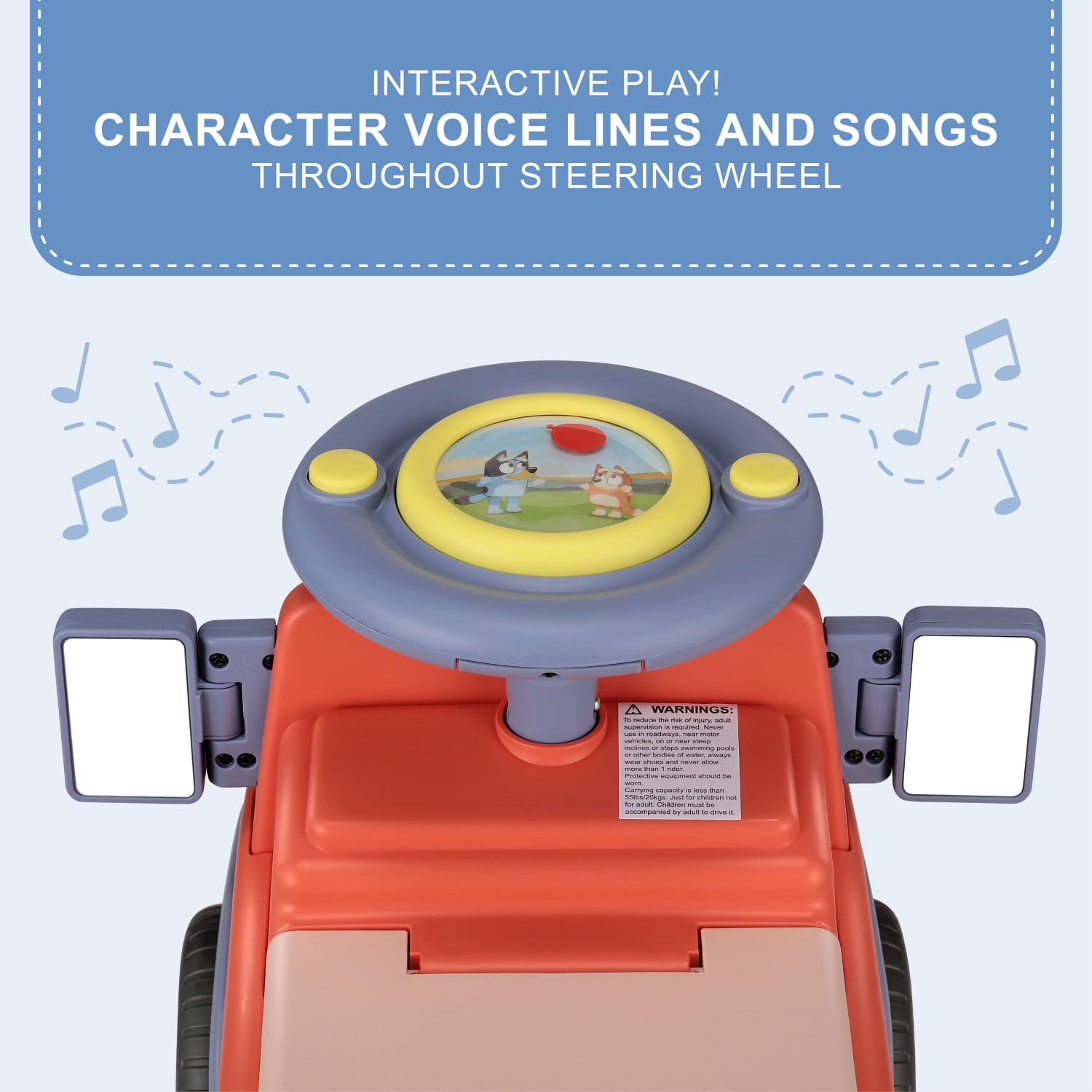 Bluey Licensed Interactive Ride-On Push Car for Boys and Girls, Foot-to-Floor, Ages 1-3, Orange