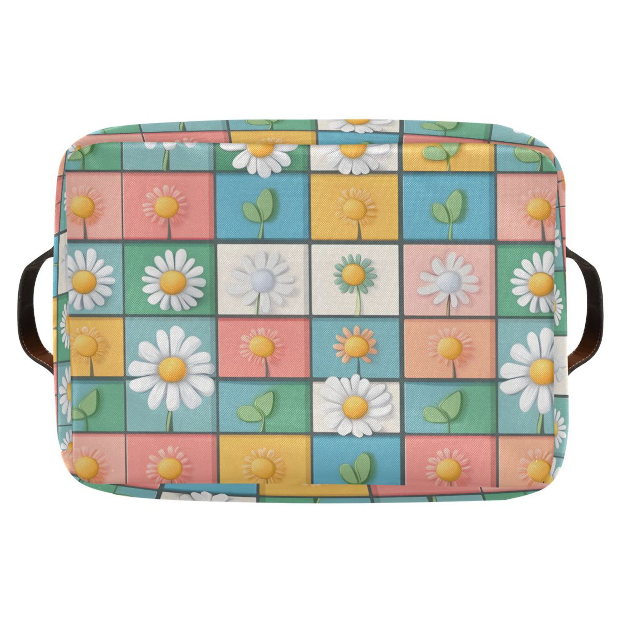 Yayeee Canvas Storage Basket with Handles for Shelves Fabric Bins Closet Organizer, Daisy Mosaic