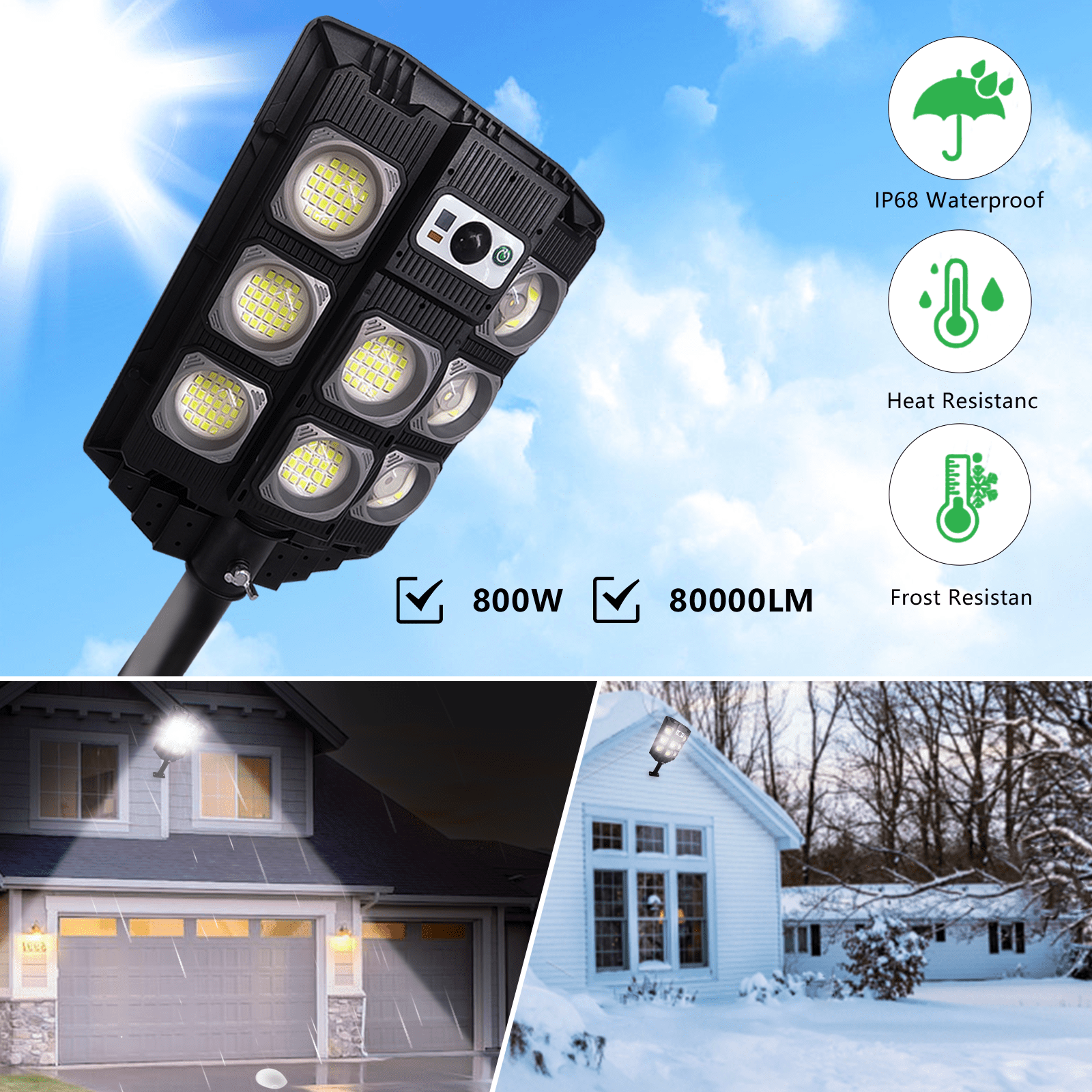 Intelive 2000W Solar Outdoor Street Light Super Brightness LED Light Solar Street Light Wall Lamp Solar Flood Light for Garden Patio Street Wall