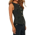 thumbnail image 2 of Women's Denim 2-Piece Set, Sleeveless Button Down Vest and High-Waisted Wide Leg Pants Outfit Black S, 2 of 10
