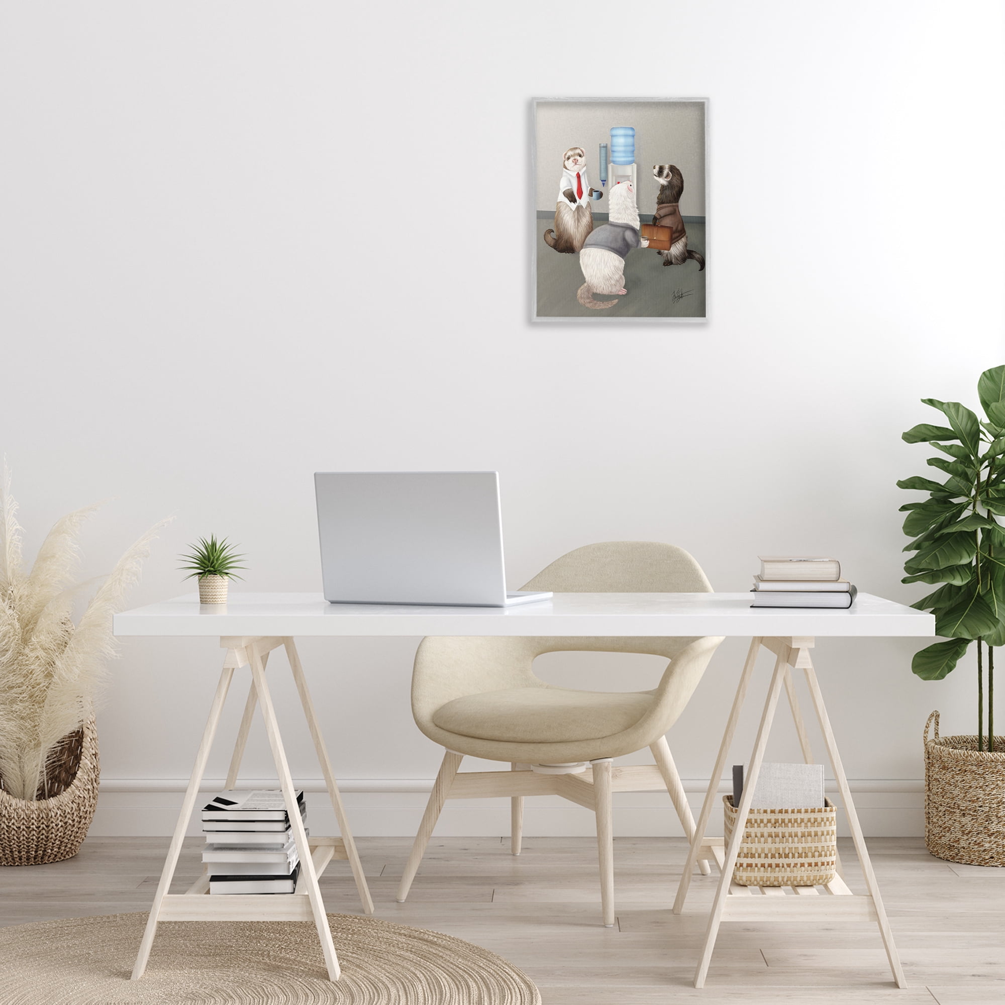 Stupell Industries Office Ferrets Water Cooler Animals & Insects Painting Gray Framed Art Print Wall Art, 16 x 20