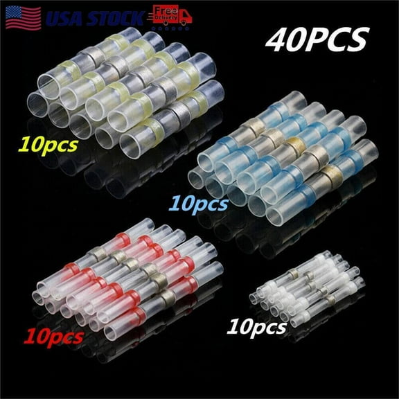 40PCS Heat Shrink Butt Wire Connectors Terminals Solder Seal Sleeve Waterproof