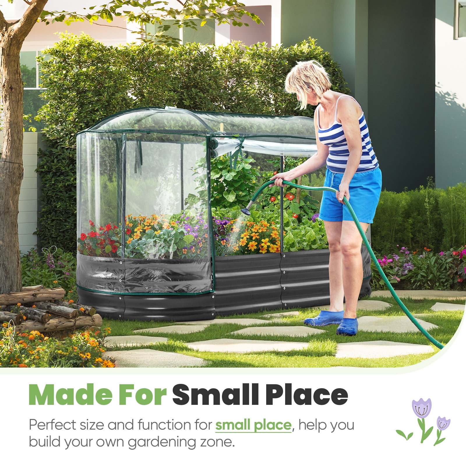 KING BIRD 6x3x1 ft Raised Garden Bed with Cover Galvanized Oval Planter Garden Box Outdoor for Gardening, Vegetables, Flowers , Clear