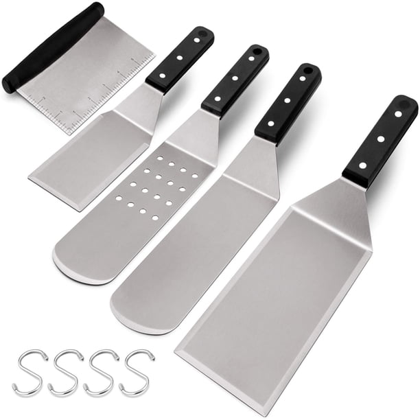 Juego de espátulas para plancha HaSteel de acero inoxidable, 5 piezas con raspador