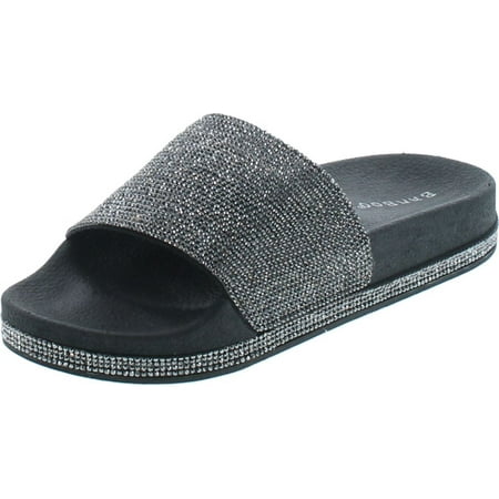 Jeweled Sandals Bamboo Womens Dazzling-01S Open Toe Jeweled Rhinostone Slide Flip Flops Flat Sandal Slippers ()