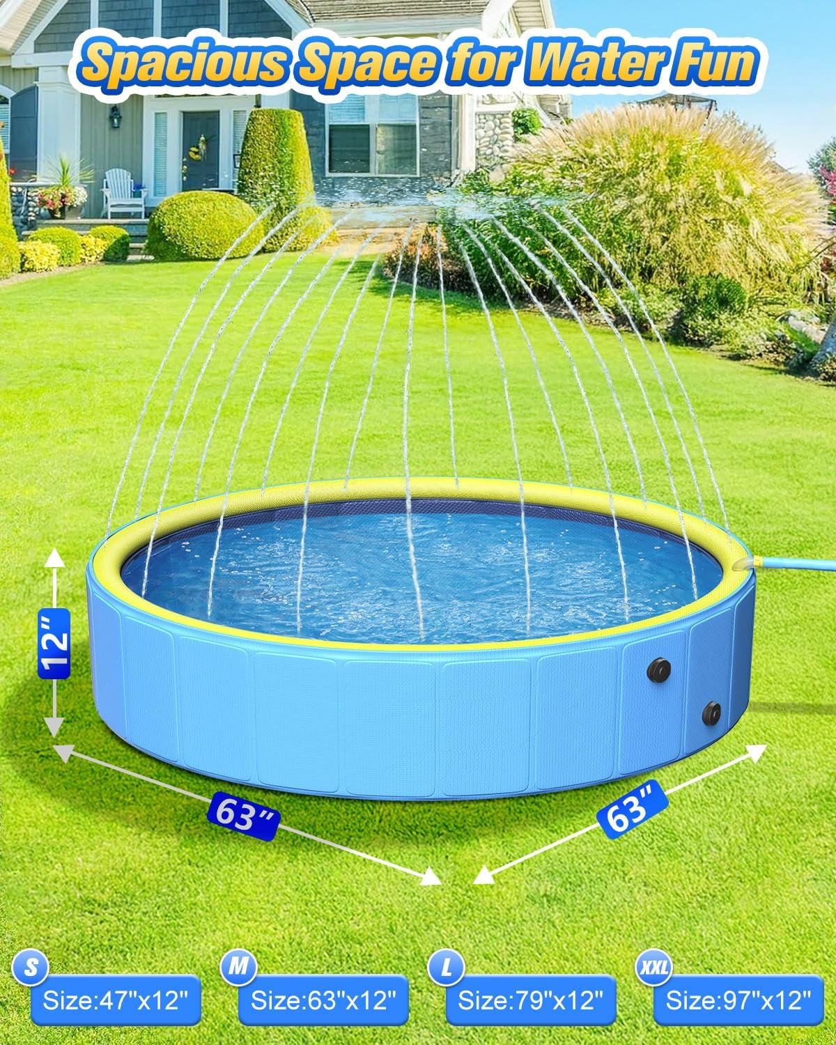 Perfect Combination of Dog Pool and Splash Pad W79 X H12, Sturdyer Foldable Kiddie/Baby Hard Plastic Pools, Summer Swimming Bath Tubs for Kids/Dogs/Pet