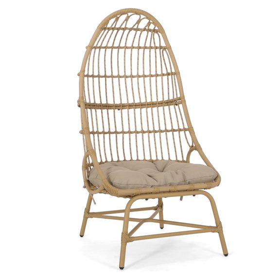 Cortina Outdoor Wicker Basket Chair with Cushion, Beige and Light Brown