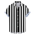thumbnail image 5 of PNTUTB Summer Men's Fashion Vertical Stripe Print Casual Collared Short Sleeve Button Front Loose Comfortable Top, 5 of 6