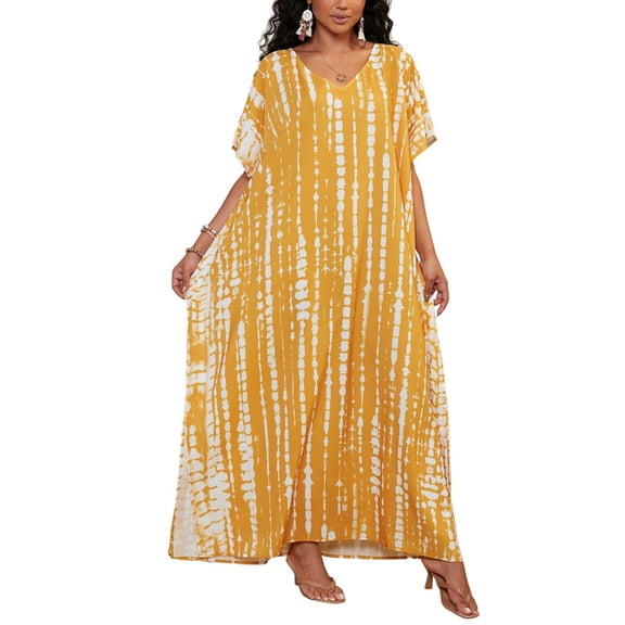 Kaftan Dress for Women Plus Size Bathing Suit Cover up Batwing Dress Loose fit mumu Dresses for Women Orange One Size