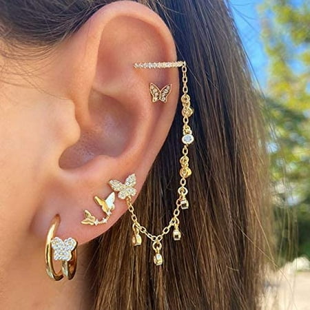 Butterfly Earrings Set for Women Girls Butterfly Studs Hoop Earrings  Crystal Small Dangle Hypoallergenic Earrings Lightweight Jewelry for Gift  on