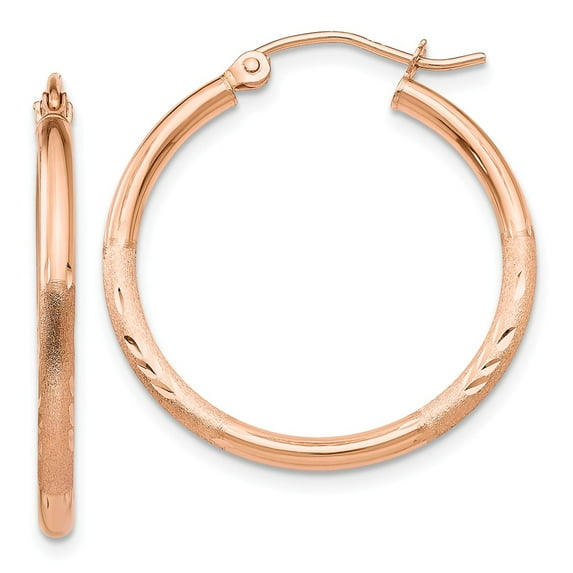 14k Rose Gold Diamond-Cut Hoop Brushed Matte Finish Earrings 25mm
