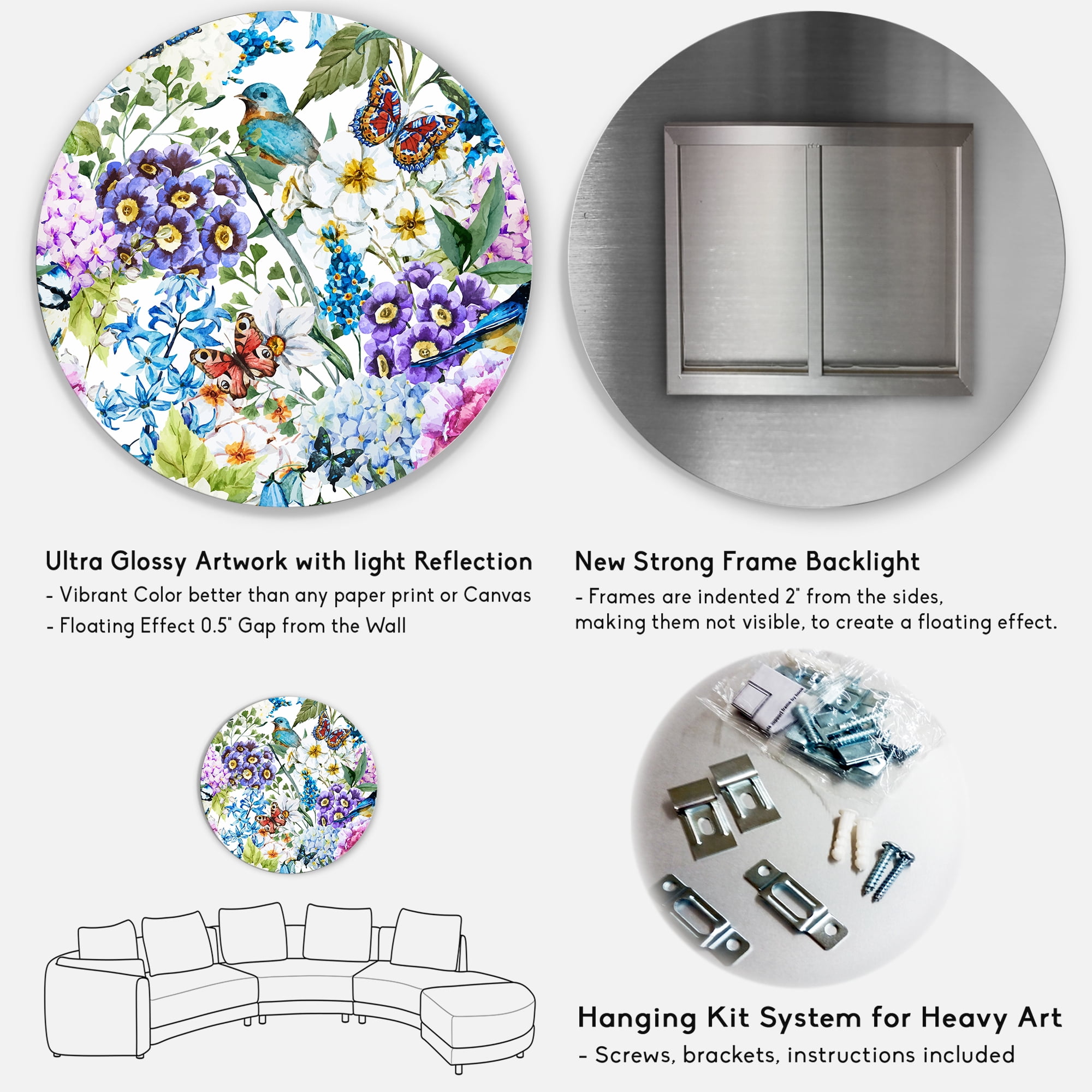 Designart 'Wildflowers and Vibrant Wild Spring Leaves XII' Modern Circle Metal Wall Art 23x23 - Disc of 23