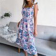 thumbnail image 5 of USSUMA Dress Women's Wedding Guest Pleated A Line Flowy Swing Boho Midi Sundresses for Women Casual Beach Floral Print Spaghetti Strap Square Neck Sleeveless Summer Sun Dresses Graduation, 5 of 5