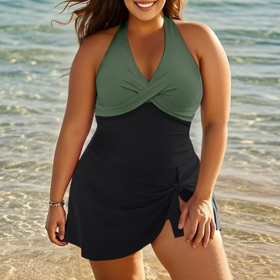 Women's Plus Size Swimwear Bathing Suit Swim Dress with Skirt Comfortable Flattering Design