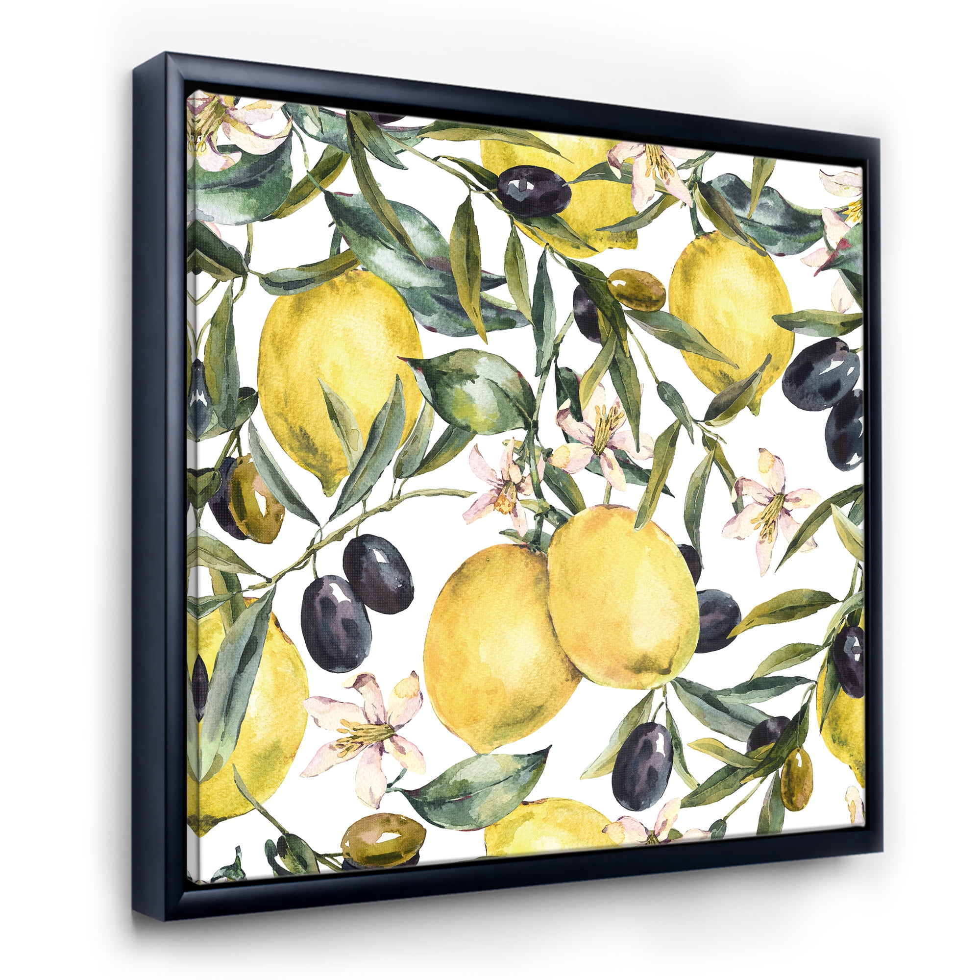Designart 'Olive and Lemon Branches I' Tropical Framed Canvas Wall Art Print